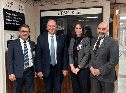 Pictured from left: Mark Papalia, UPMC Kane president; Causer; Hannah Ross, director of operations; and John Papalia, executive director of the Kane Community Hospital Foundation.